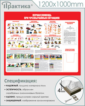 С19 Стенд первая помощь (при чрезвычайных ситуациях) (1200х1000 мм, карманы, пластик ПВХ 3 мм, алюминиевый багет серебряного цвета) - Стенды - Стенды по первой медицинской помощи - . Магазин Znakstend.ru