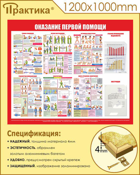 С17 Стенд оказание первой помощи (1200х1000 мм, пластик ПВХ 3 мм, алюминиевый багет золотого цвета) - Стенды - Стенды по первой медицинской помощи - . Магазин Znakstend.ru