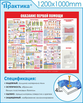 С17 Стенд оказание первой помощи (1200х1000мм, Пластик ПВХ 3 мм, Карманы, Прямая печать на пластик ) - Стенды - Стенды по первой медицинской помощи - . Магазин Znakstend.ru