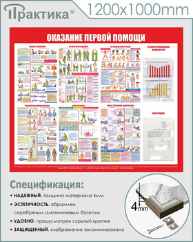 С17 Стенд оказание первой помощи (1200х1000 мм, карманы, пластик ПВХ 3 мм, алюминиевый багет серебряного цвета) - Стенды - Стенды по первой медицинской помощи - . Магазин Znakstend.ru