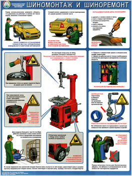 ПС72 Безопасность в авторемонтной мастерской. шиномонтаж и шиноремонт (пленка самокл., А2, 1 лист) - Плакаты - Автотранспорт - . Магазин Znakstend.ru