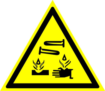 W04 опасно! едкие и коррозионные вещества (пленка, сторона 200 мм) - Знаки безопасности - Предупреждающие знаки - . Магазин Znakstend.ru