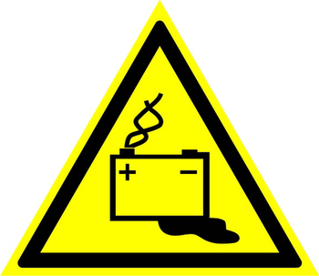 W20 осторожно! аккумуляторные батареи (пленка, сторона 200 мм) - Знаки безопасности - Предупреждающие знаки - . Магазин Znakstend.ru